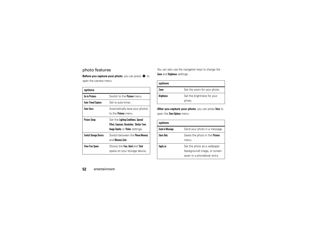 Motorola EM28 manual Photo features 