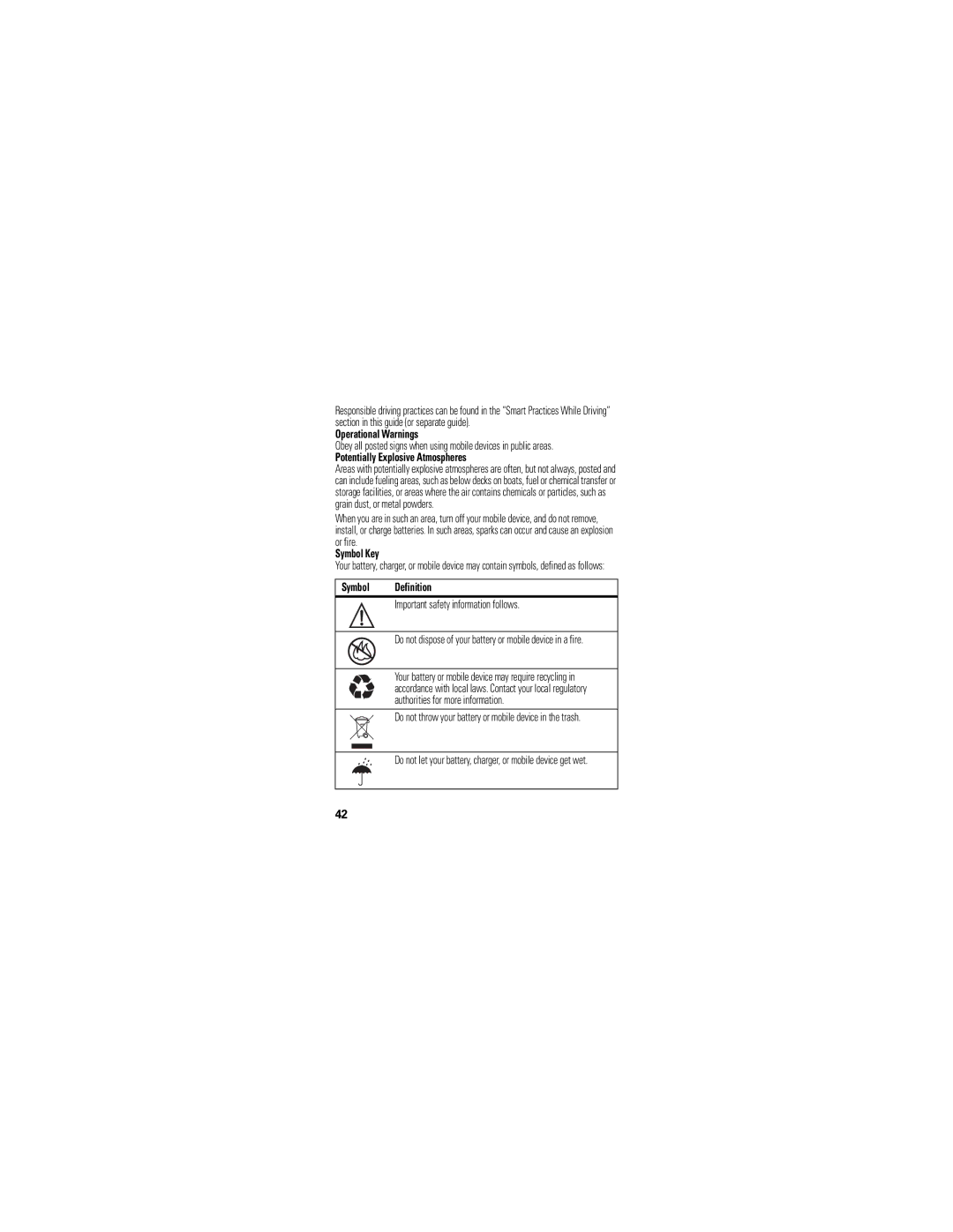 Motorola EM326g manual Operational Warnings, Potentially Explosive Atmospheres, Symbol Key, Symbol Definition 