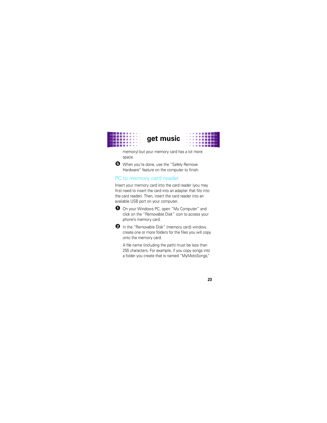 Motorola EM330 manual Get music, Memory but your memory card has a lot more space 