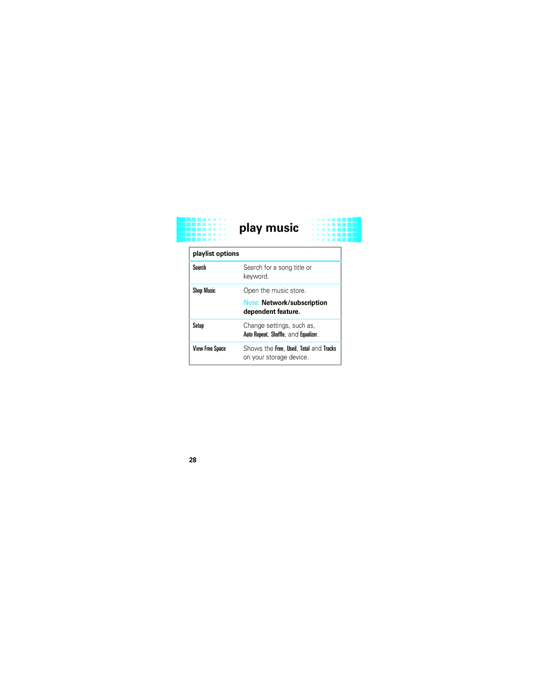 Motorola EM330 manual Setup Change settings, such as, On your storage device 