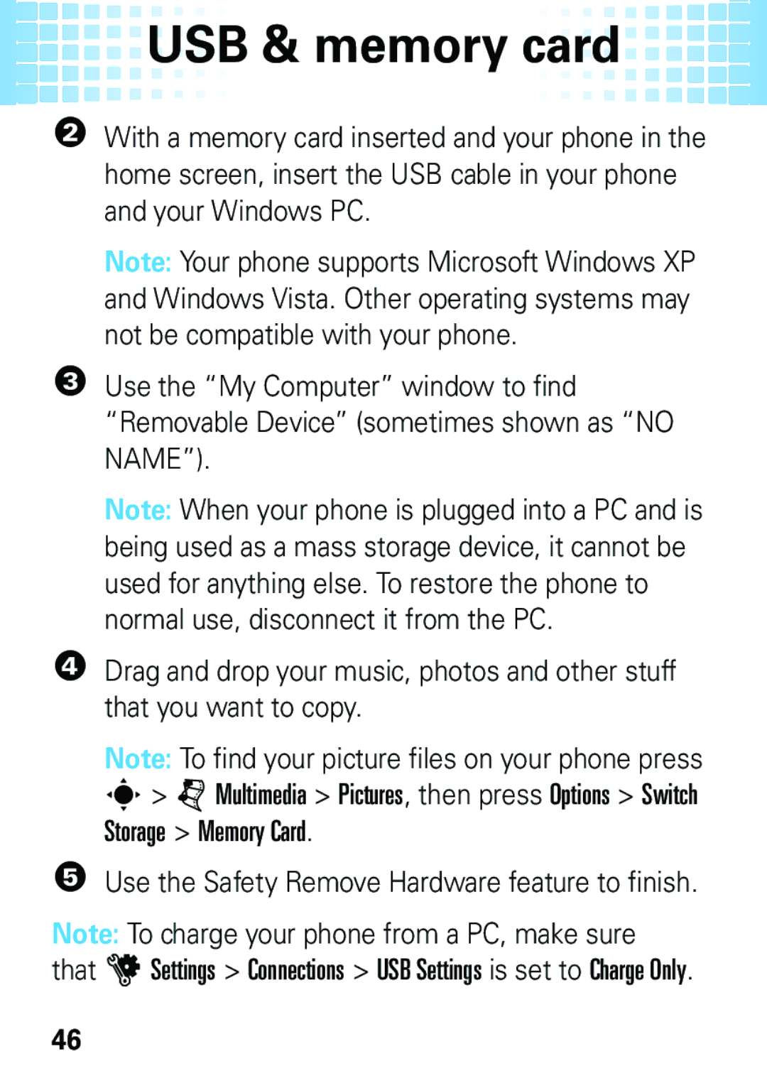 Motorola EM35 manual Use the Safety Remove Hardware feature to finish 