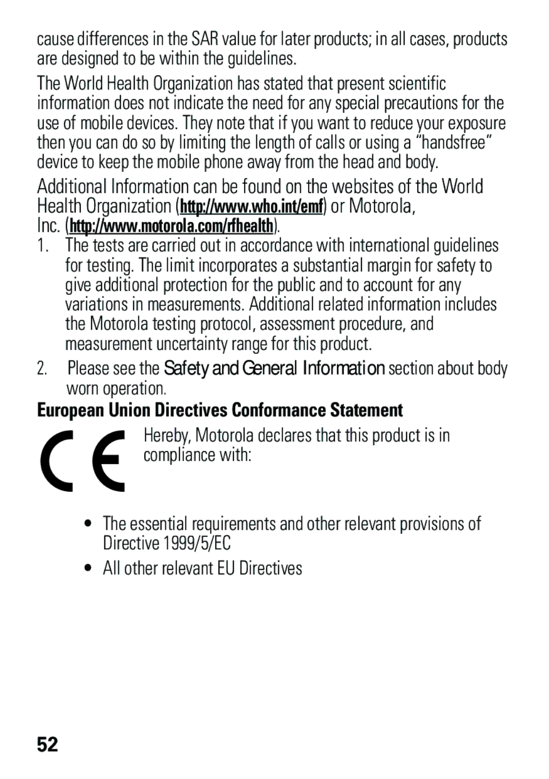 Motorola EM35 manual European Union Directives Conformance Statement 