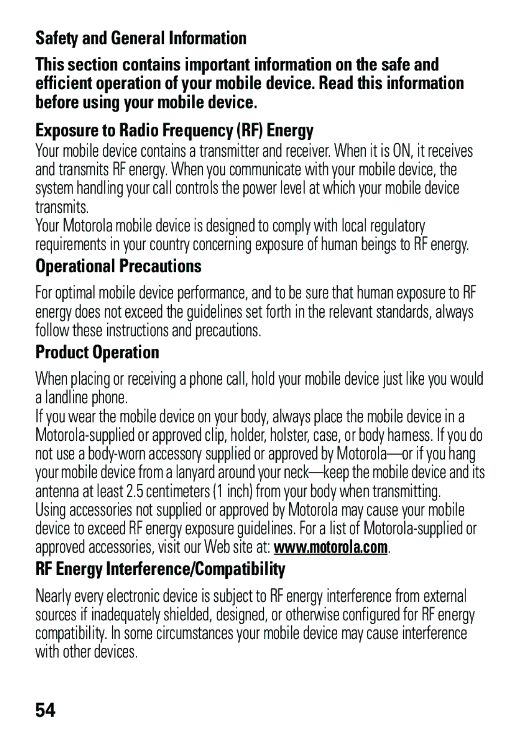 Motorola EM35 manual Safety and General Information, Exposure to Radio Frequency RF Energy, Operational Precautions 