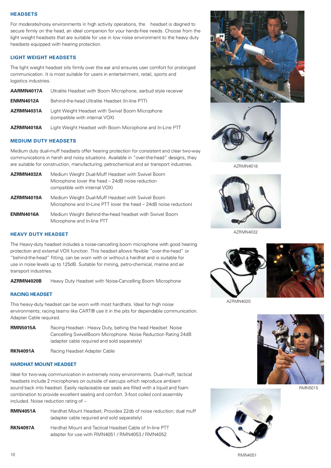 Motorola ENLN4103, ENLN4104, ENLN4111 manual Racing Headset, Hardhat Mount Headset 