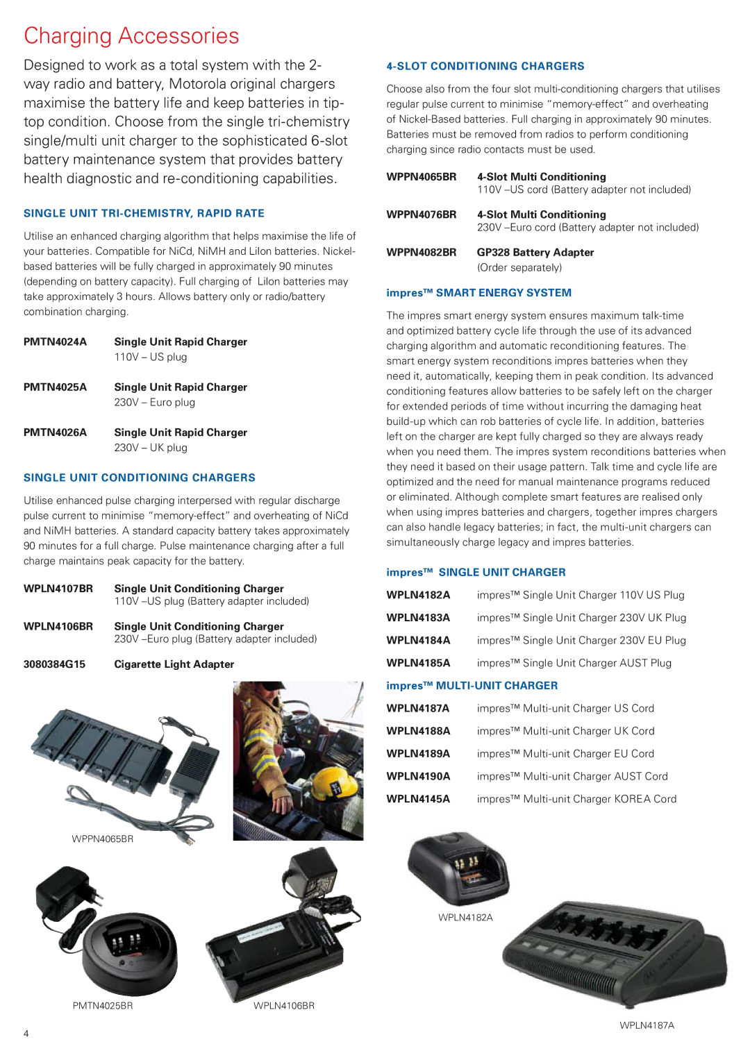 Motorola ENLN4103, ENLN4104, ENLN4111 manual Charging Accessories 