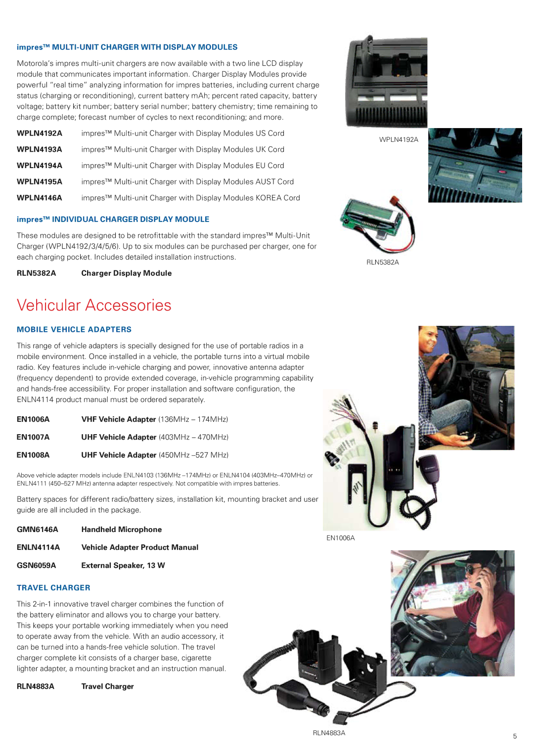 Motorola ENLN4104, ENLN4111, ENLN4103 manual Vehicular Accessories, ENLN4114A 