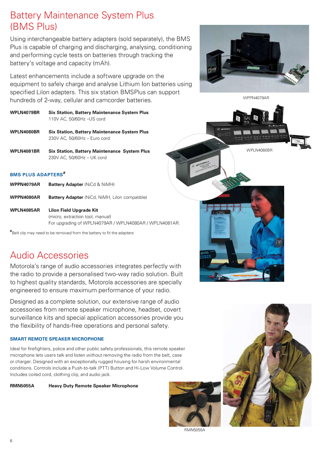 Motorola ENLN4111, ENLN4104, ENLN4103 manual Battery Maintenance System Plus BMS Plus, Audio Accessories 