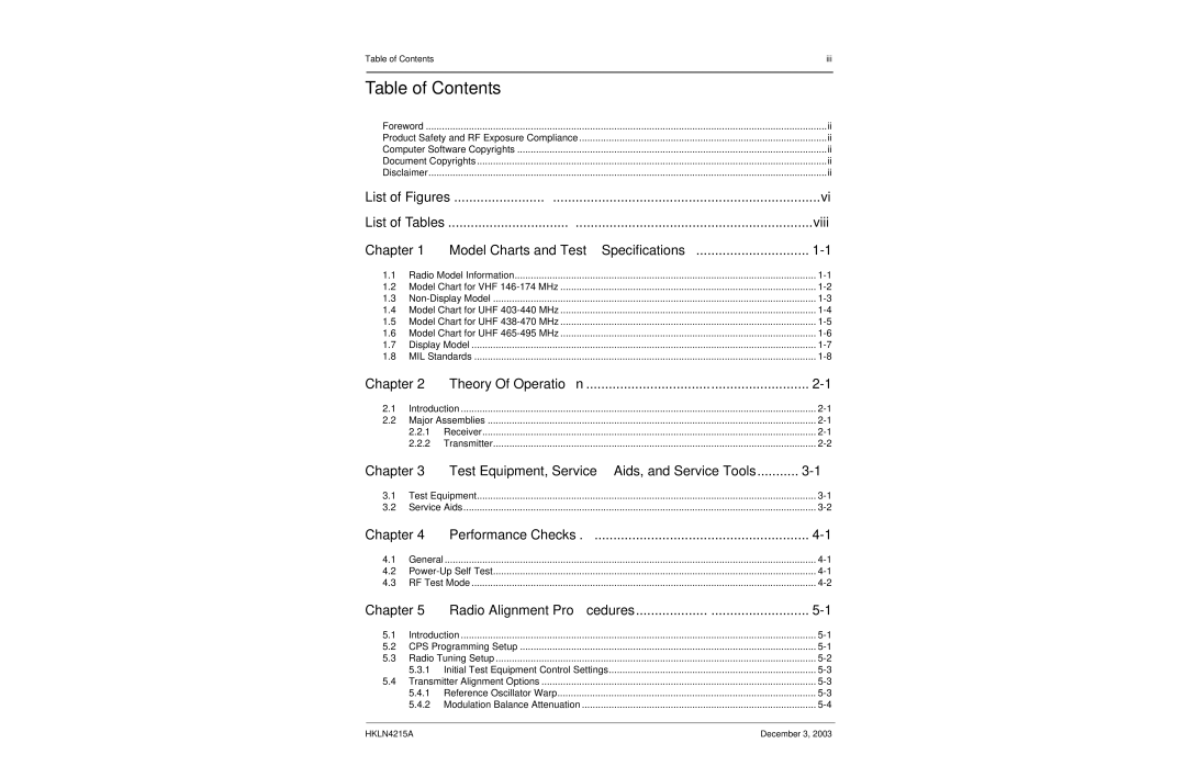 Motorola EP450 service manual Table of Contents 