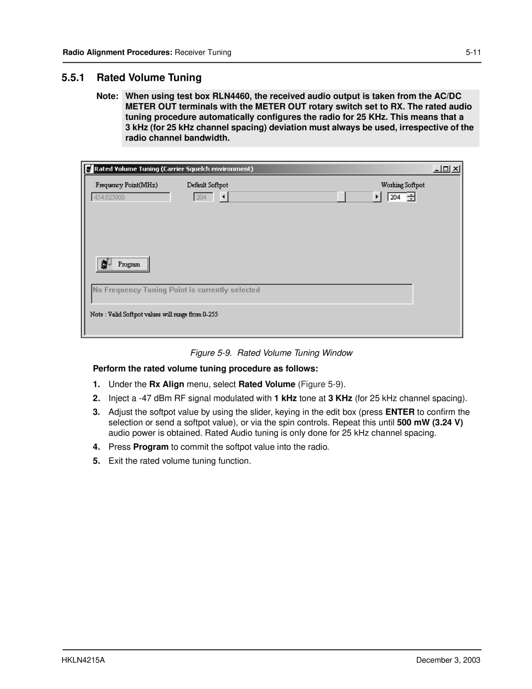 Motorola EP450 service manual Rated Volume Tuning, Perform the rated volume tuning procedure as follows 