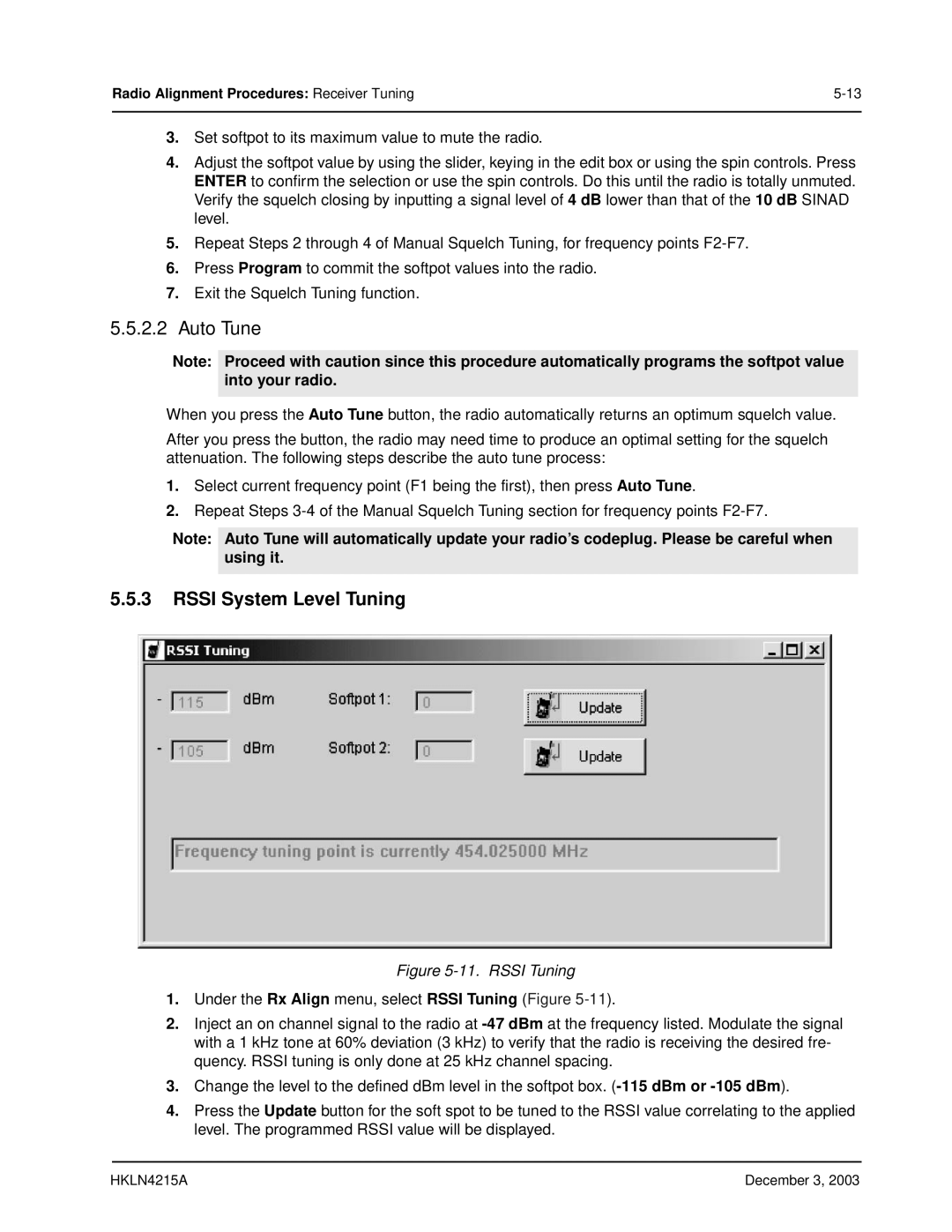 Motorola EP450 service manual Auto Tune, Rssi System Level Tuning 