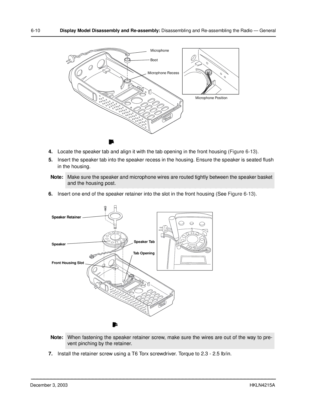 Motorola EP450 service manual Microphone Re-assembly 