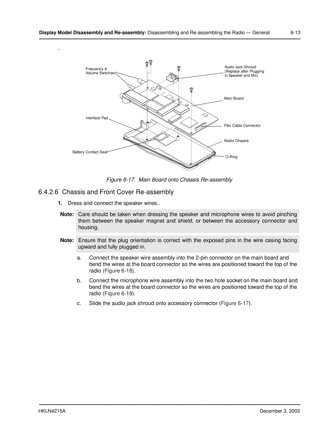 Motorola EP450 service manual Chassis and Front Cover Re-assembly, Main Board onto Chassis Re-assembly 