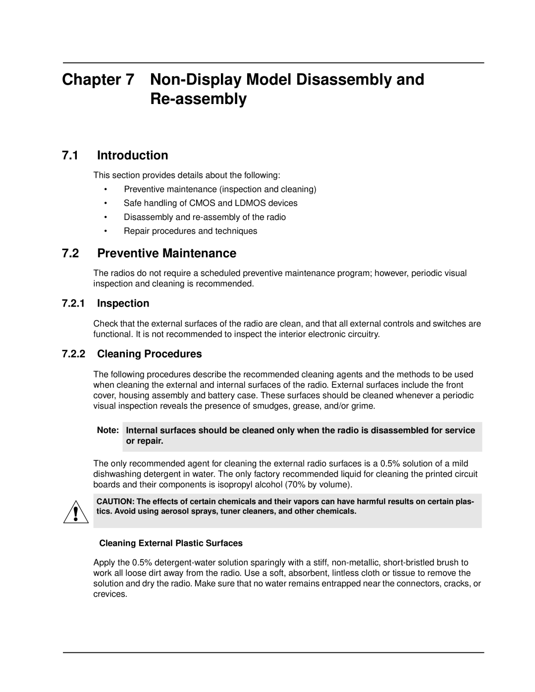 Motorola EP450 service manual Non-Display Model Disassembly and Re-assembly, Introduction 