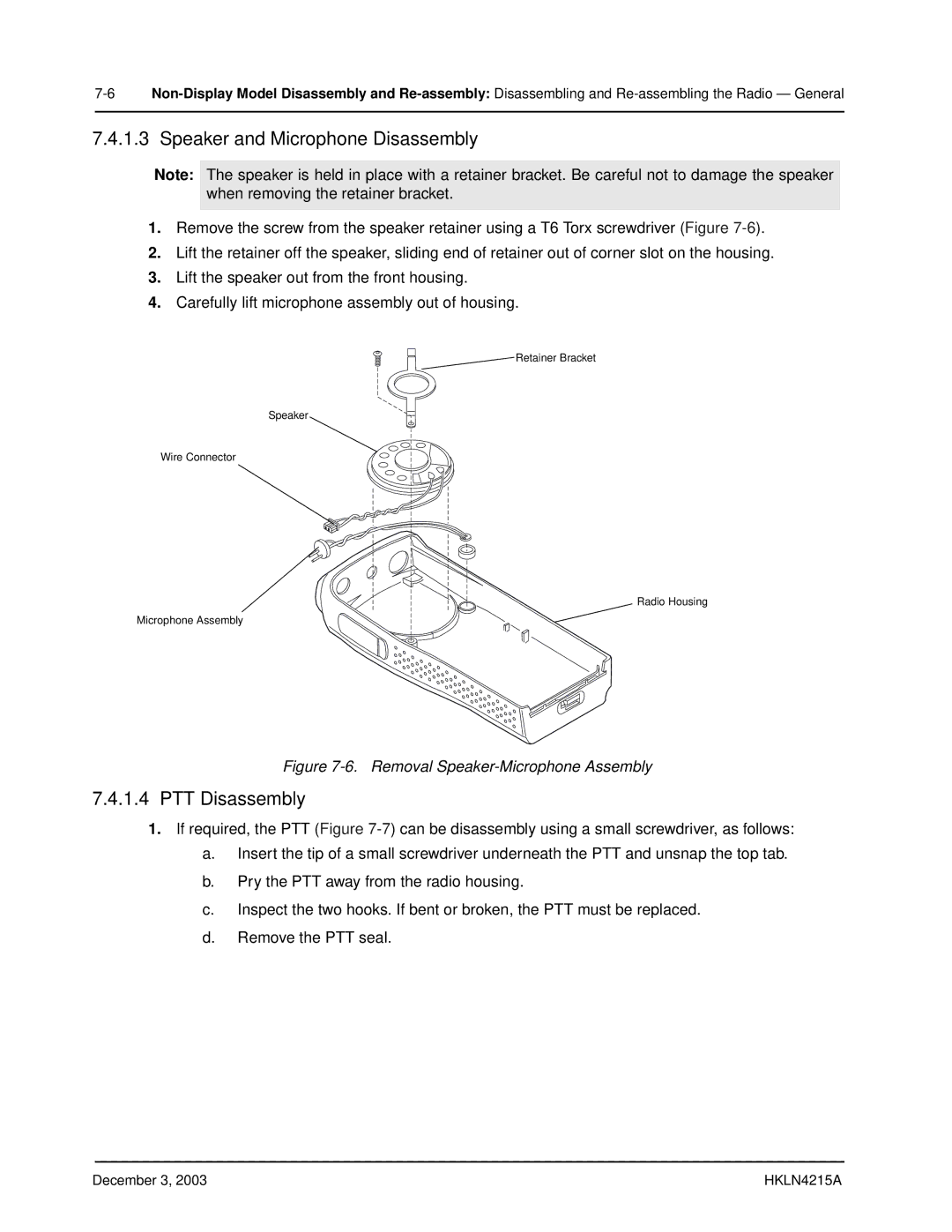 Motorola EP450 service manual Speaker and Microphone Disassembly 