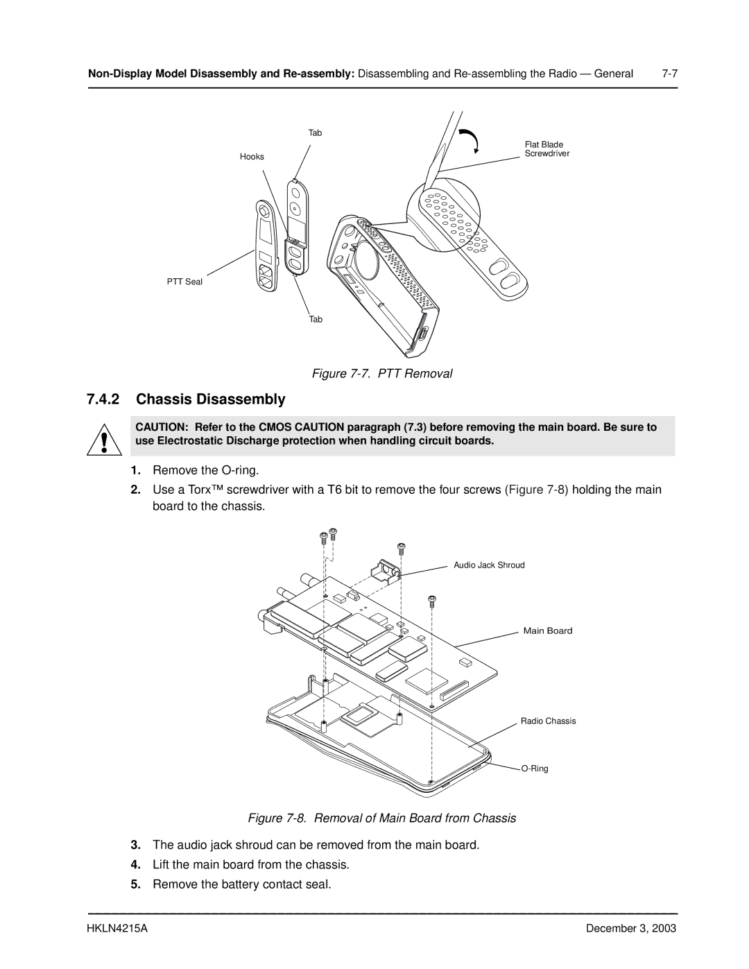 Motorola EP450 service manual Chassis Disassembly, Removal of Main Board from Chassis 