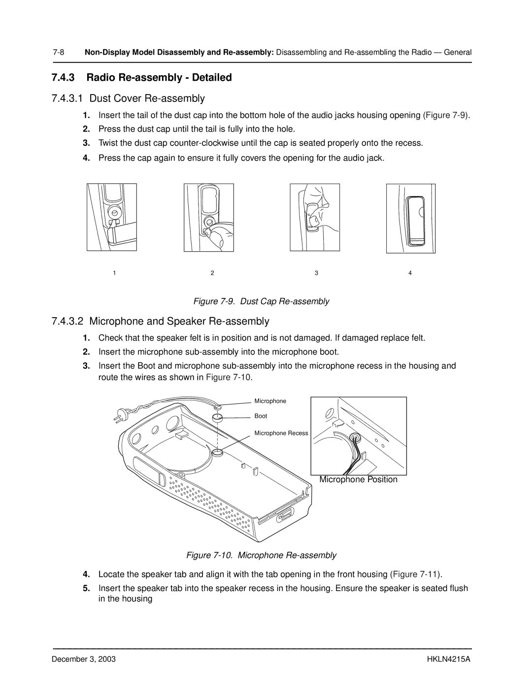 Motorola EP450 service manual Dust Cap Re-assembly 