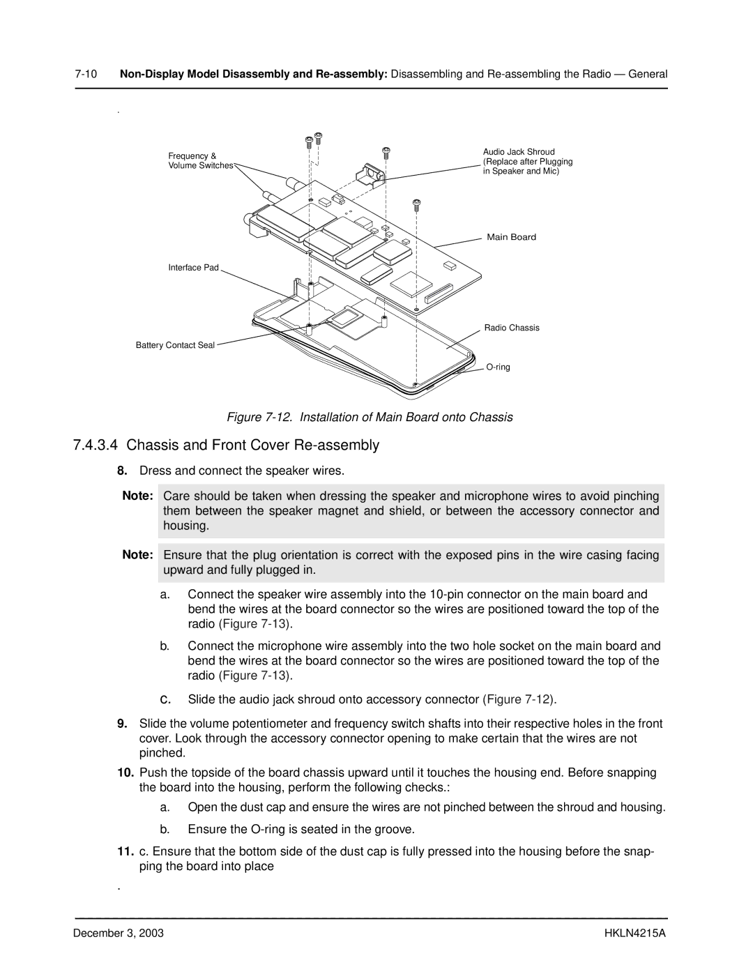 Motorola EP450 service manual Installation of Main Board onto Chassis 