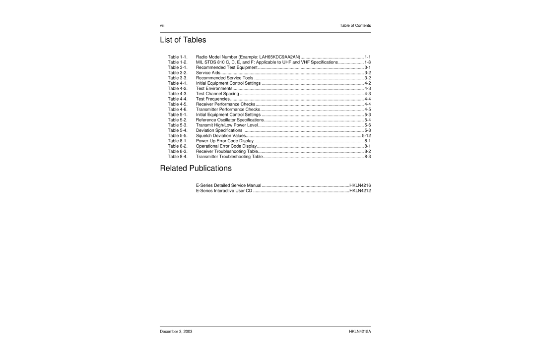 Motorola EP450 service manual List of Tables, Related Publications 