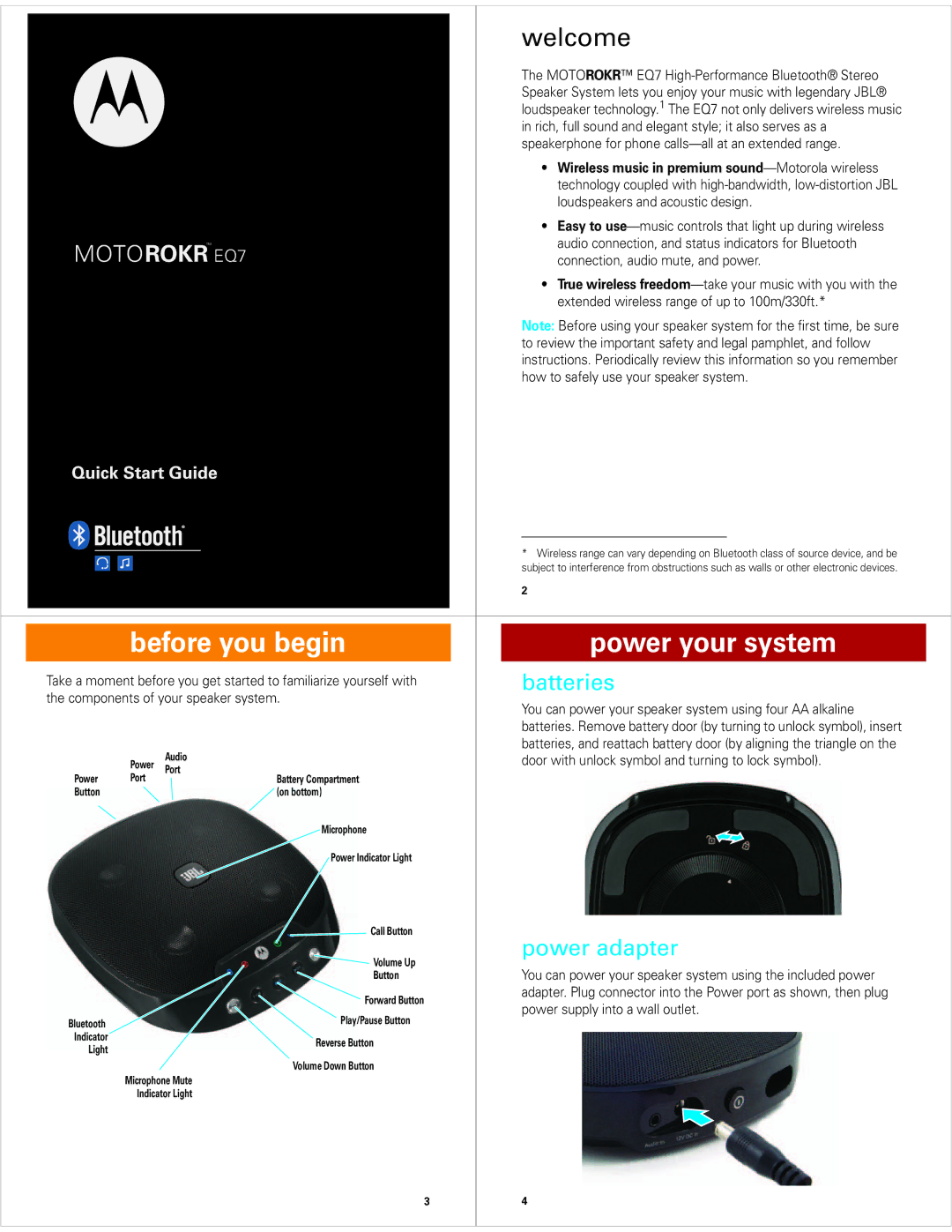 Motorola EQ7 quick start Before you begin Power your system, Door with unlock symbol and turning to lock symbol 