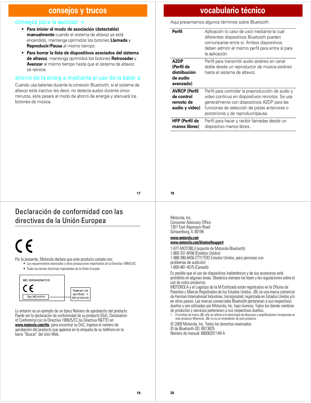 Motorola EQ7 quick start Consejos y trucos Vocabulario técnico, Consejos para la asociación 