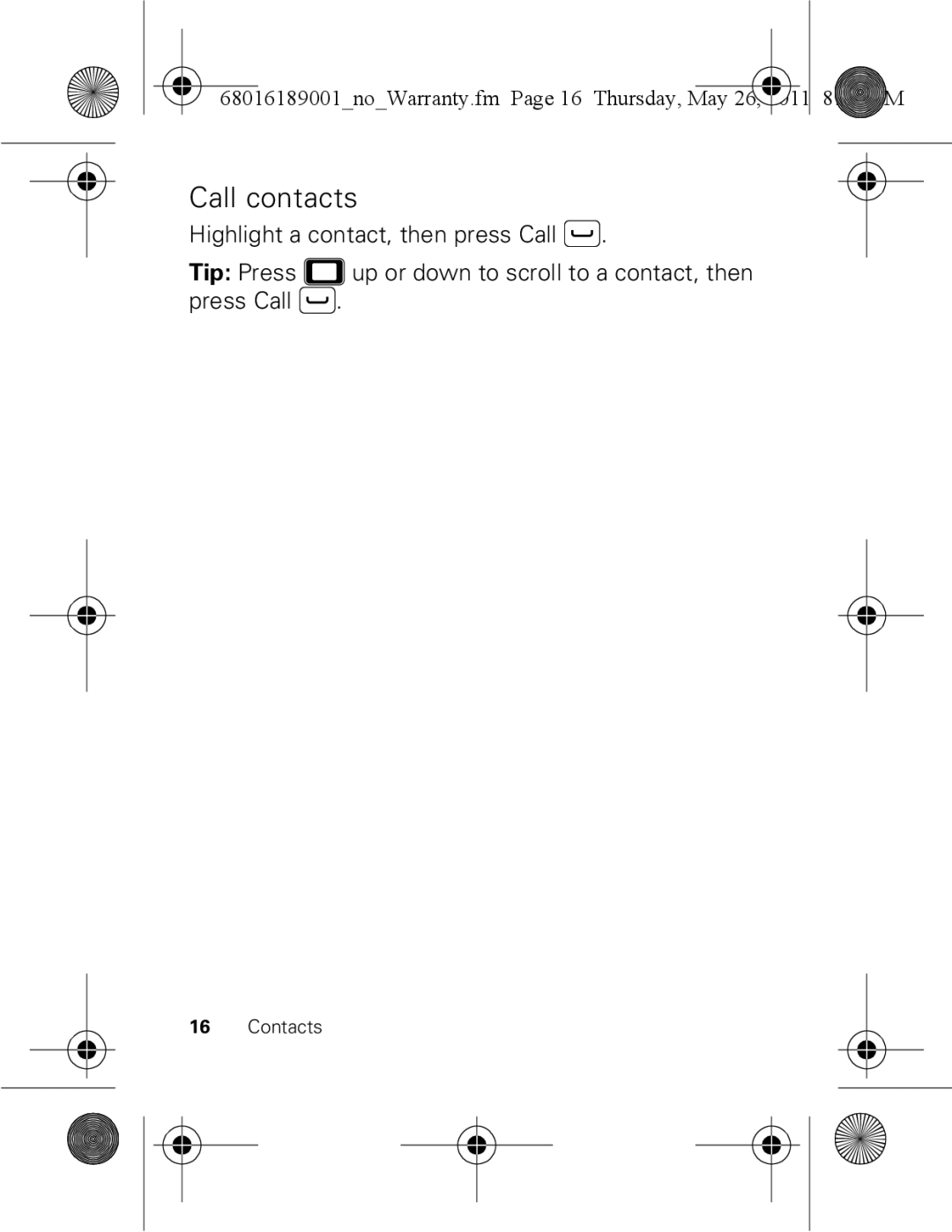 Motorola EX109 warranty Call contacts 