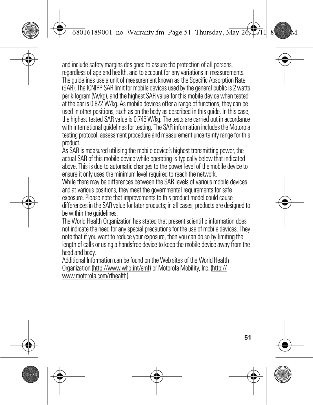 Motorola EX109 warranty 68016189001noWarranty.fm Page 51 Thursday, May 