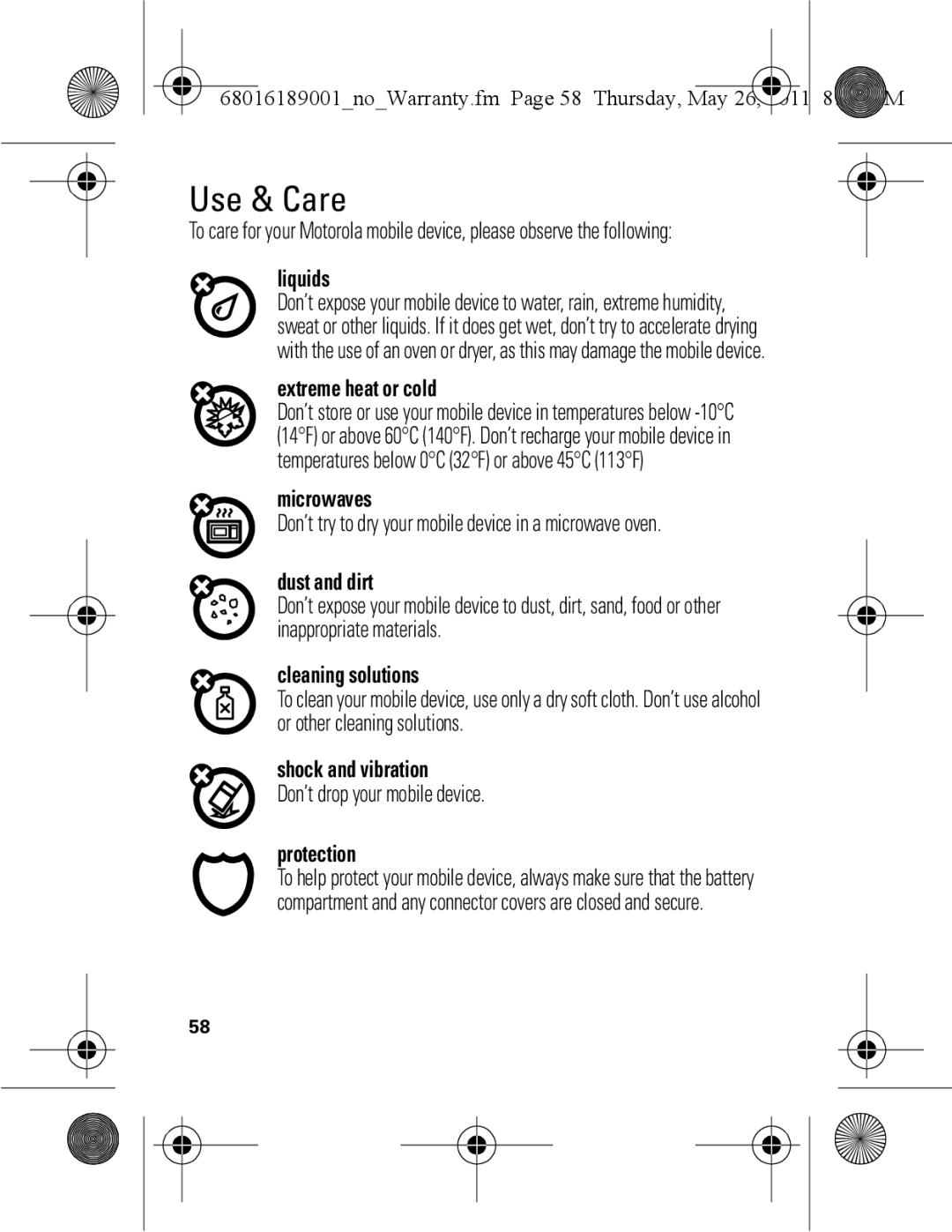 Motorola EX109 warranty Use & Care 