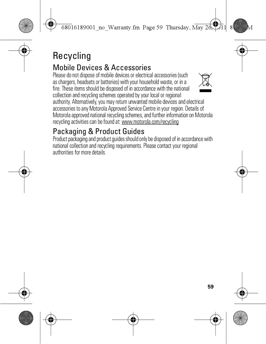 Motorola EX109 warranty Recycling, Mobile Devices & Accessories Packaging & Product Guides 