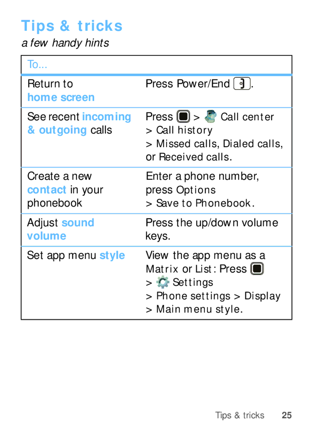 Motorola EX112 manual Tips & tricks 