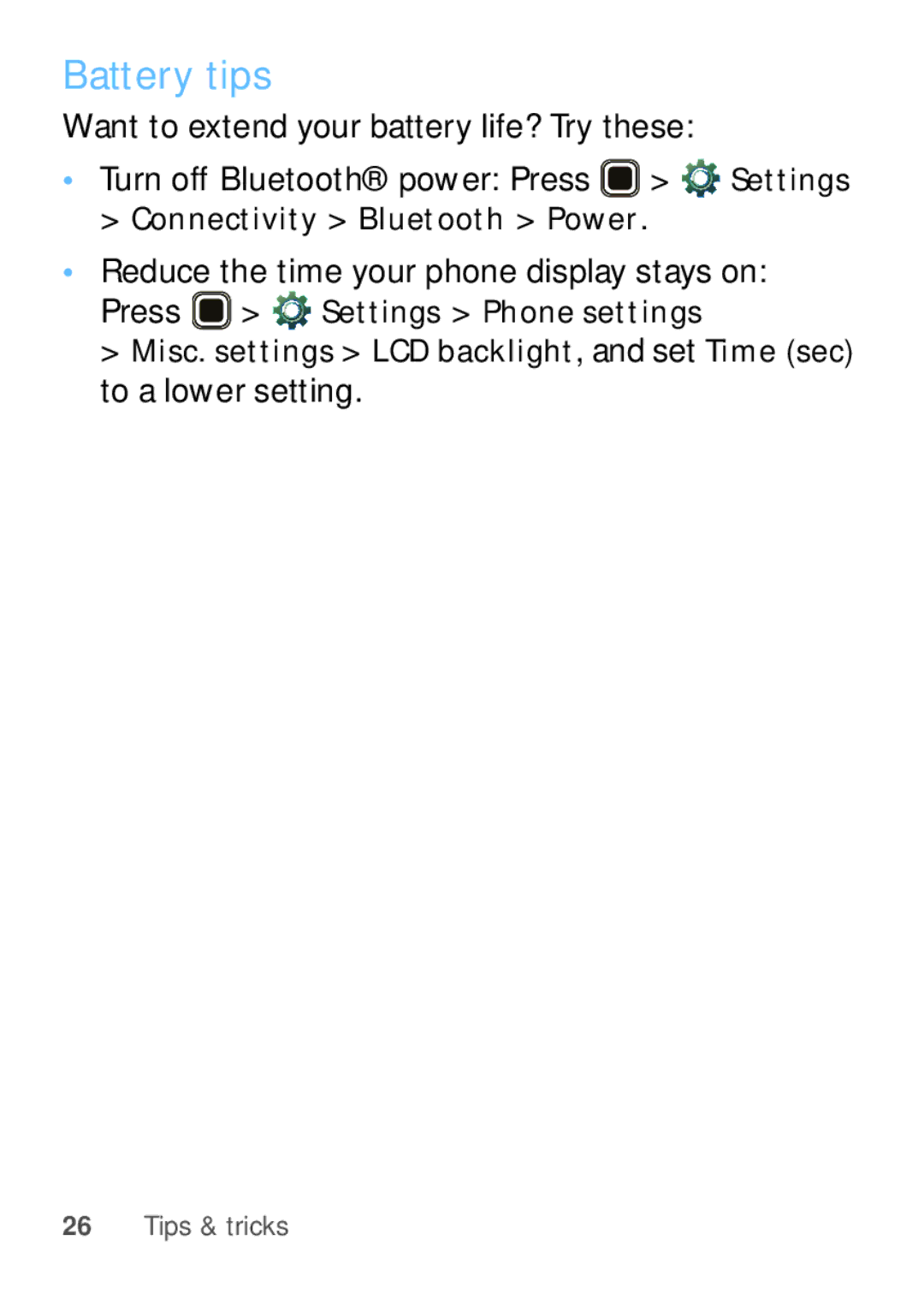 Motorola EX112 manual Battery tips, To a lower setting 