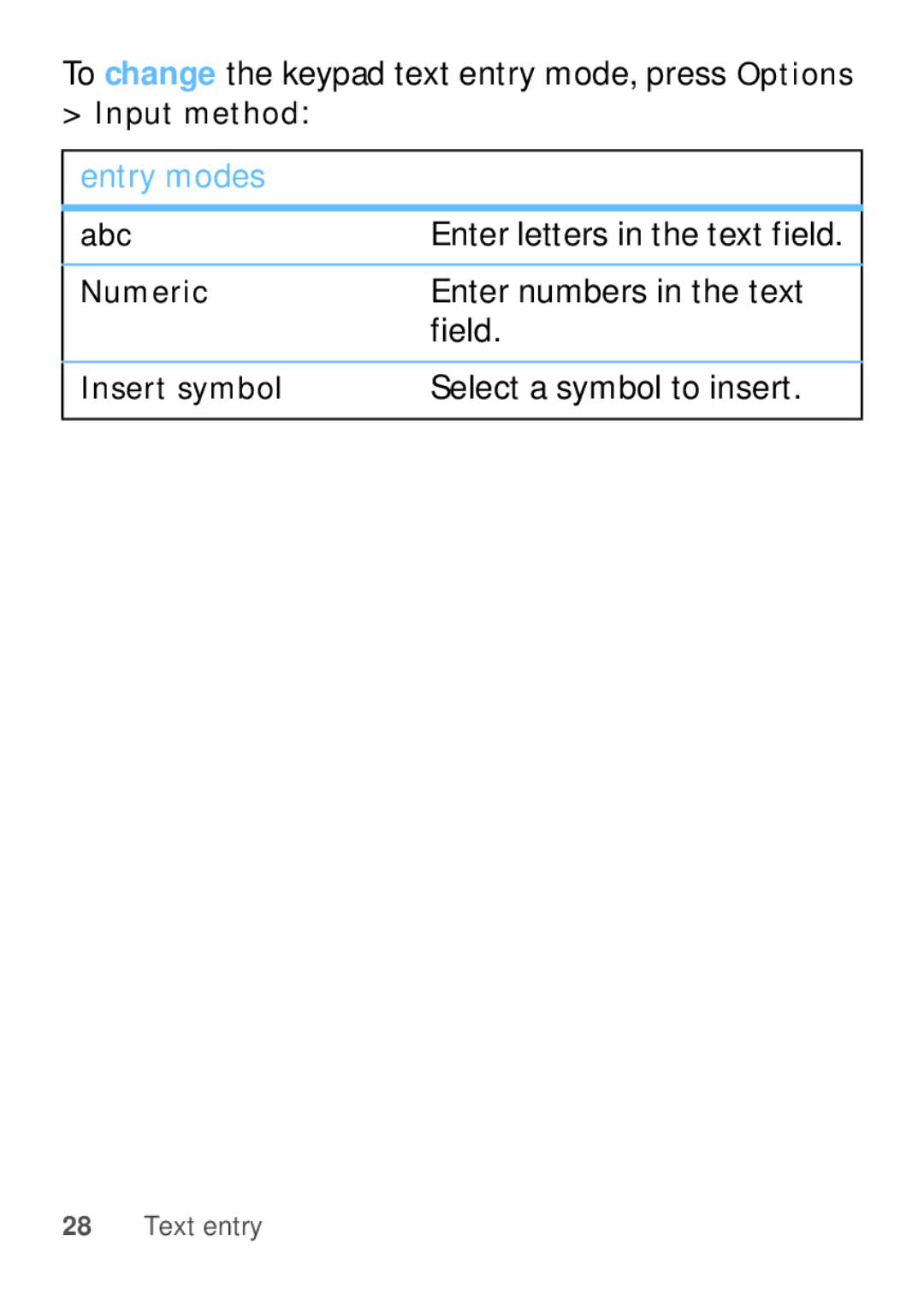 Motorola EX112 manual To change the keypad text entry mode, press Options, Enter letters in the text field, Field 