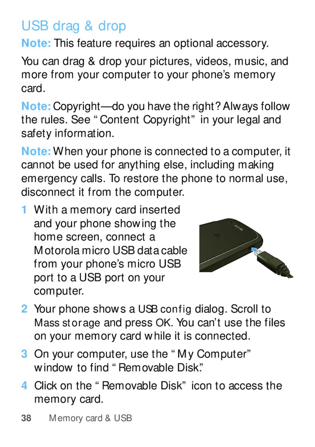 Motorola EX112 manual USB drag & drop 