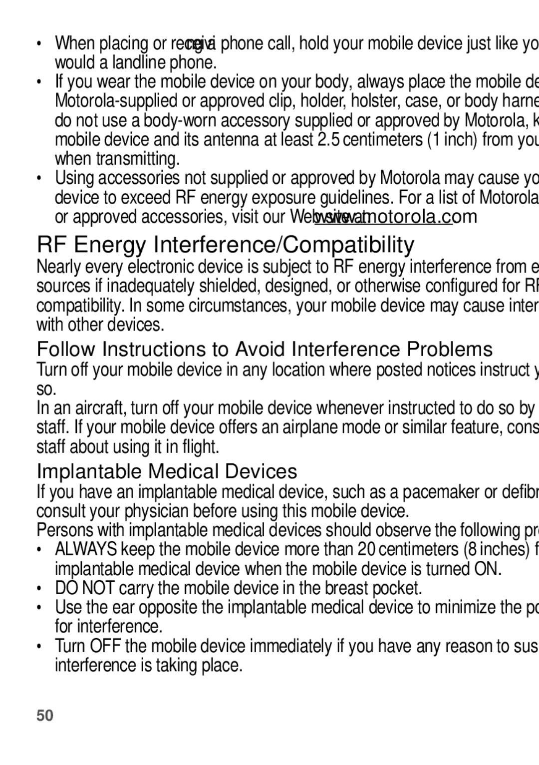 Motorola EX112 manual RF Energy Interference/Compatibility 