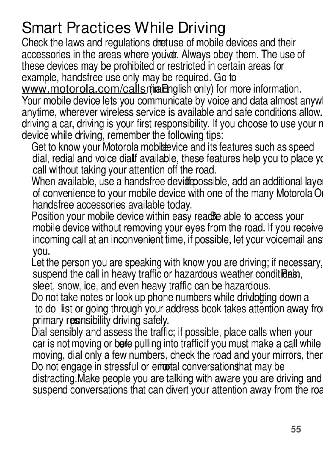 Motorola EX112 manual Smart Practices While Driving 