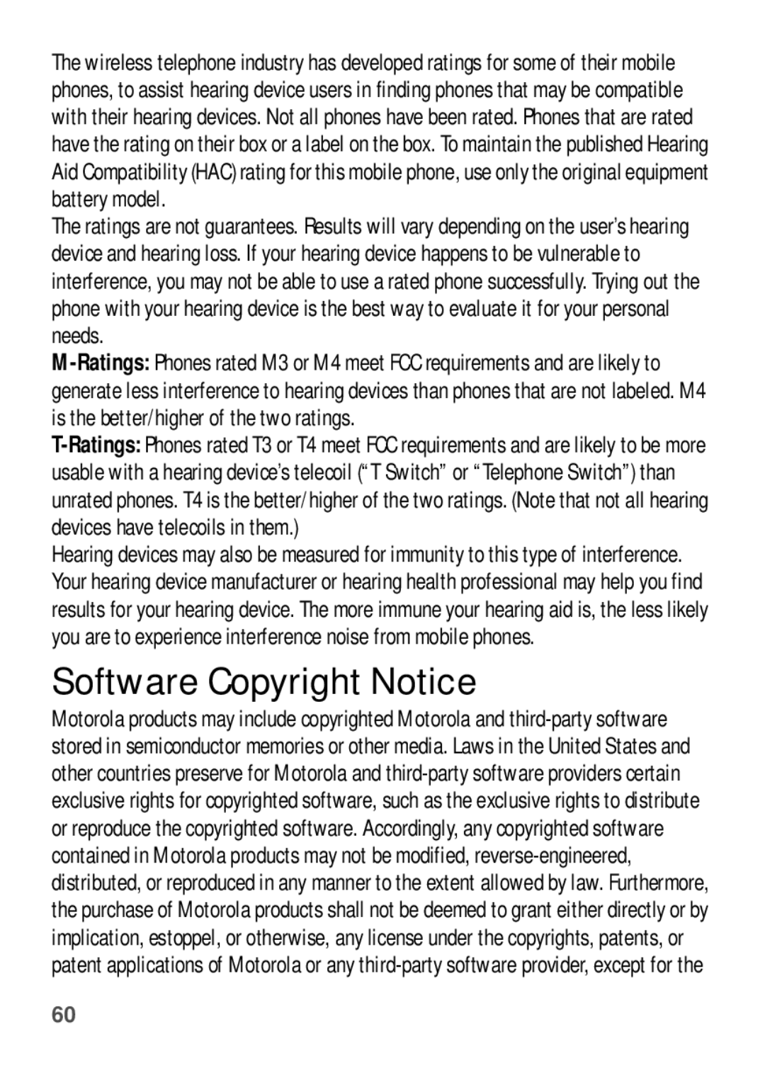 Motorola EX112 manual Software Copyright Notice 