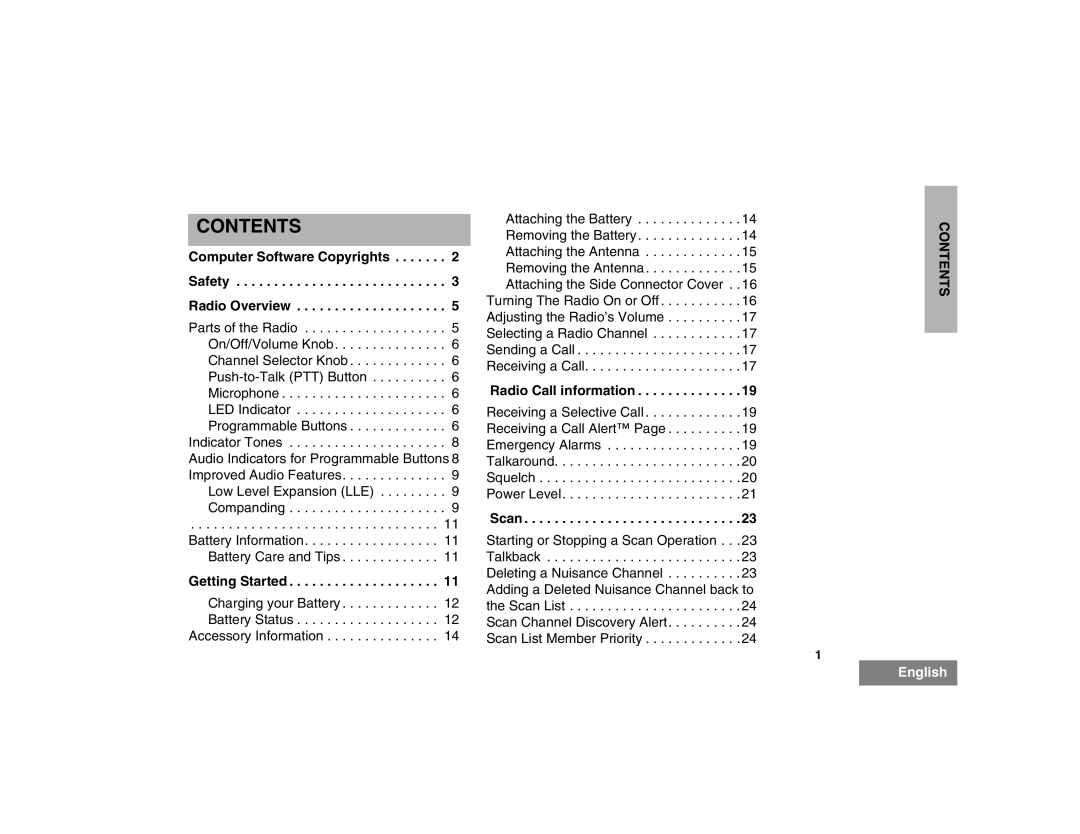 Motorola EX500 manual Contents 