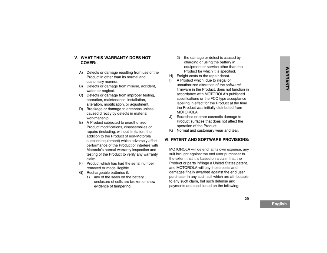 Motorola EX500 manual What this Warranty does not Cover 