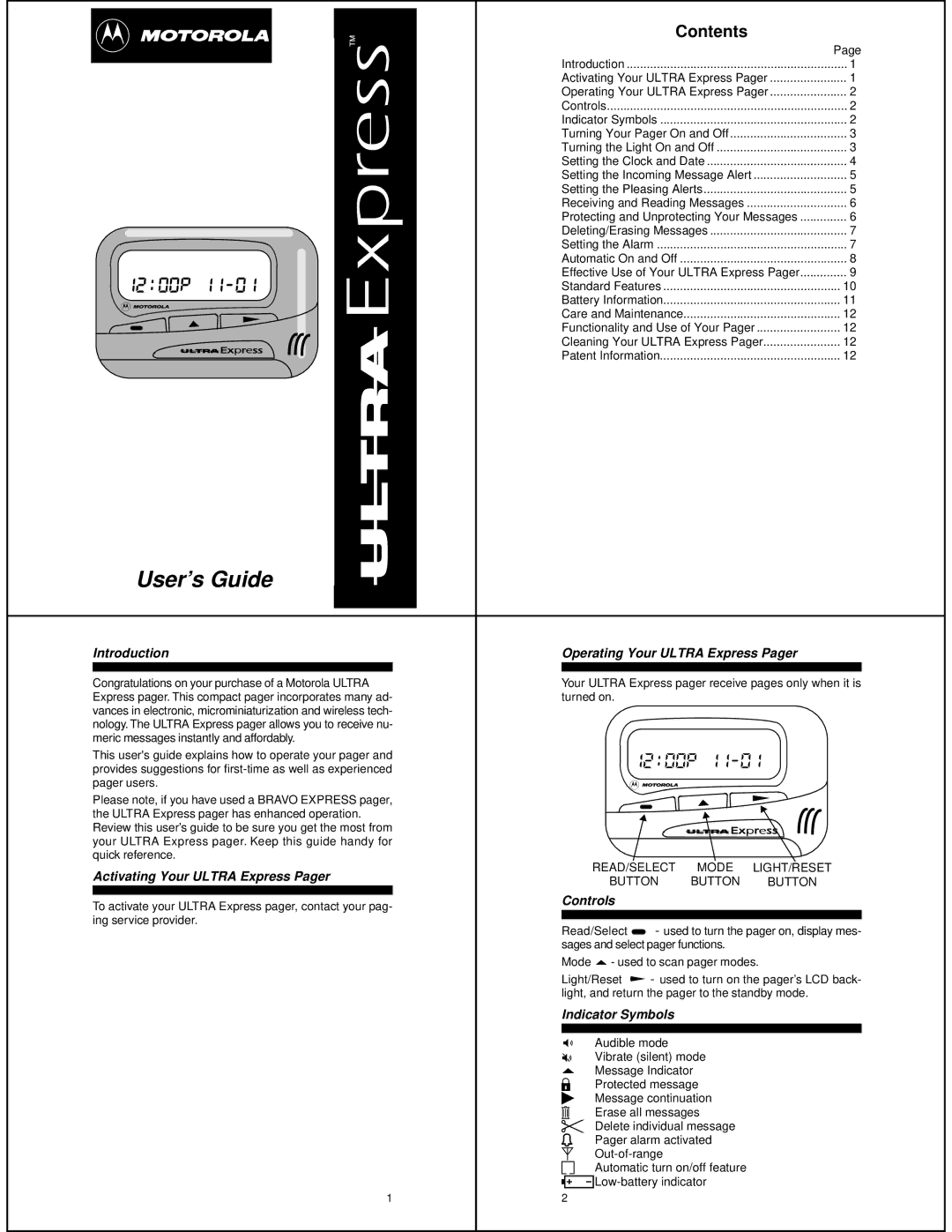 Motorola Express Pager manual 1200p, Contents 