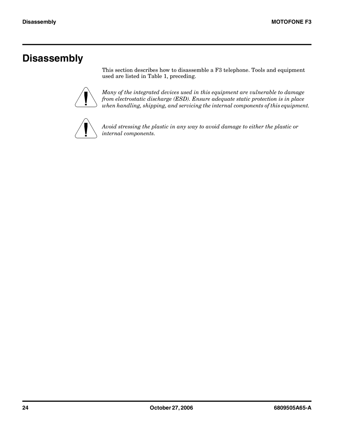 Motorola F3 service manual Disassembly 