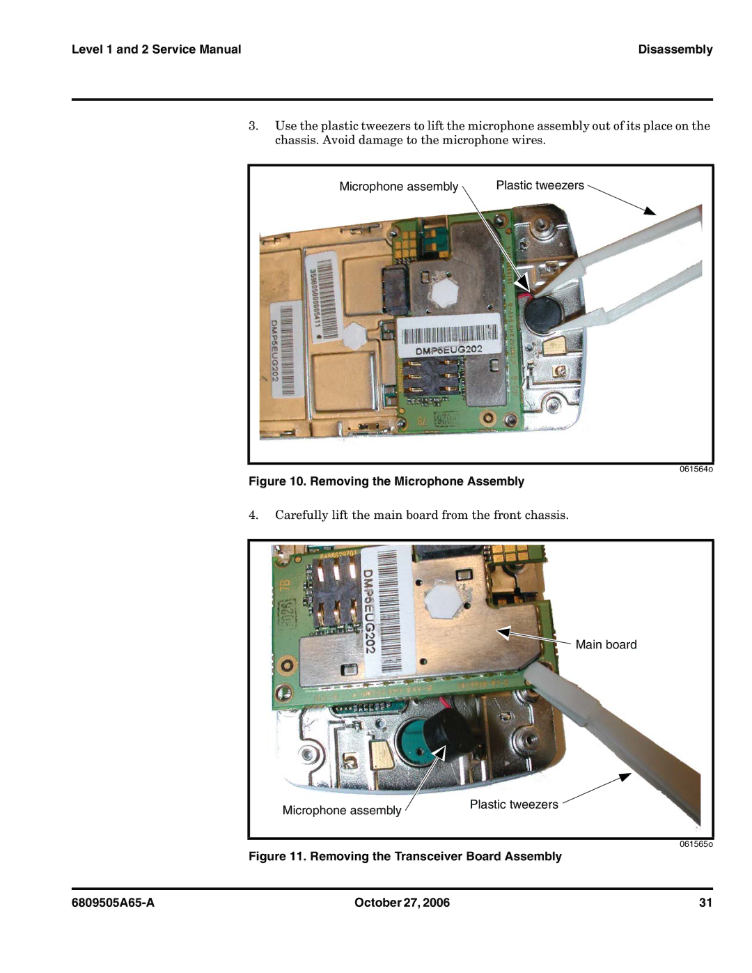 Motorola F3 service manual Removing the Microphone Assembly 