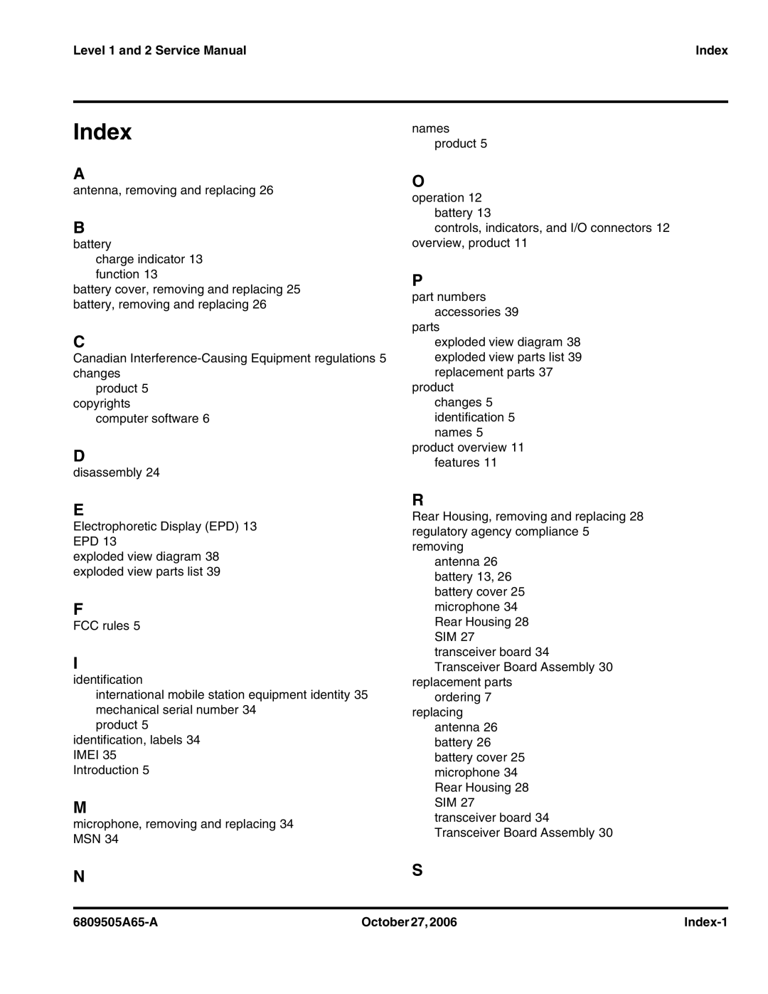 Motorola F3 service manual Index 