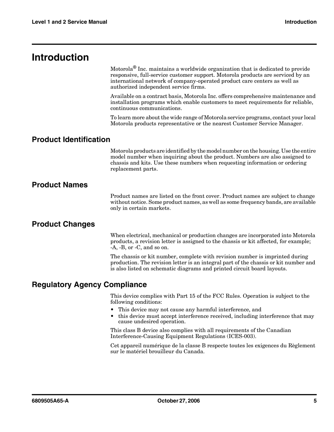 Motorola F3 Introduction, Product Identification, Product Names, Product Changes, Regulatory Agency Compliance 