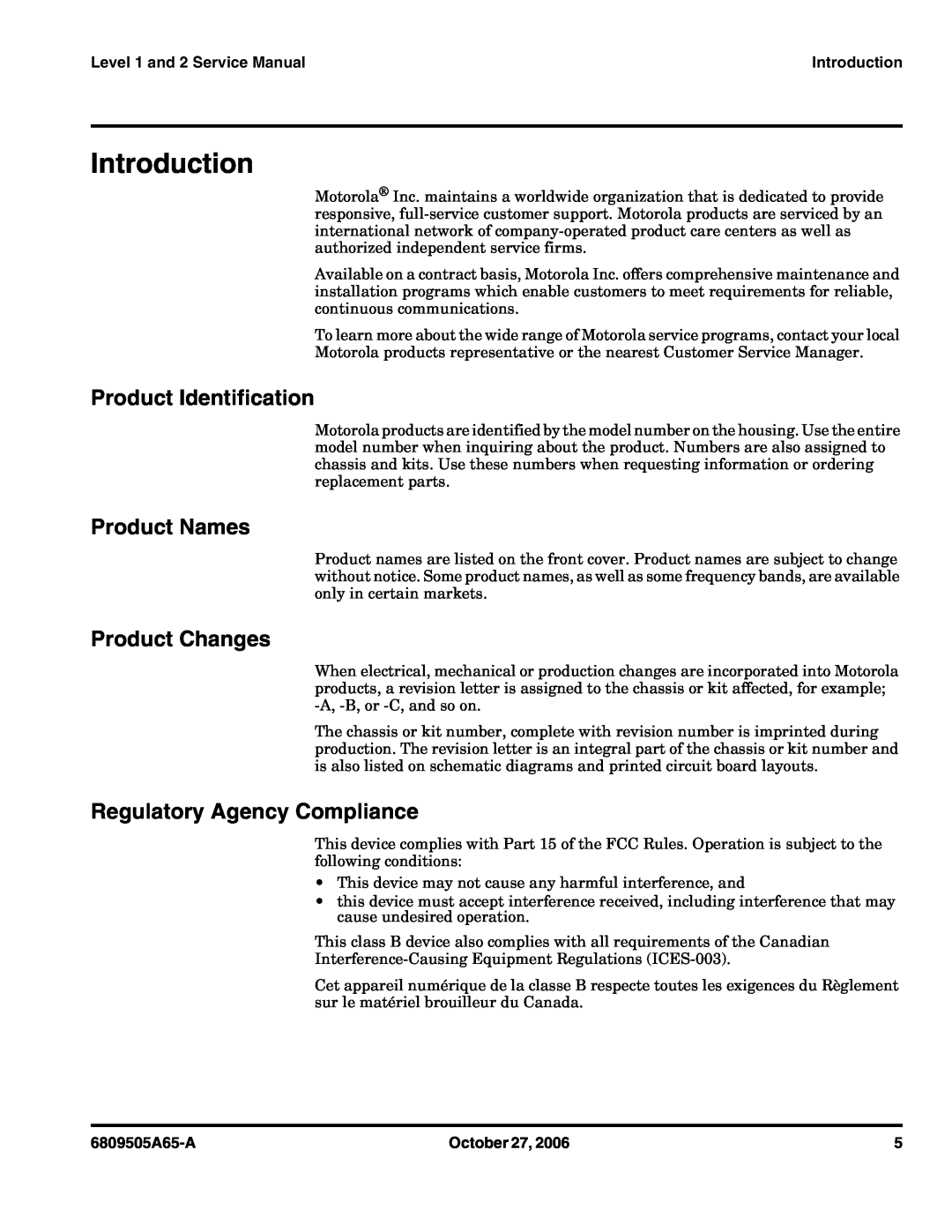 Motorola F3 Introduction, Product Identification, Product Names, Product Changes, Regulatory Agency Compliance, October 27 