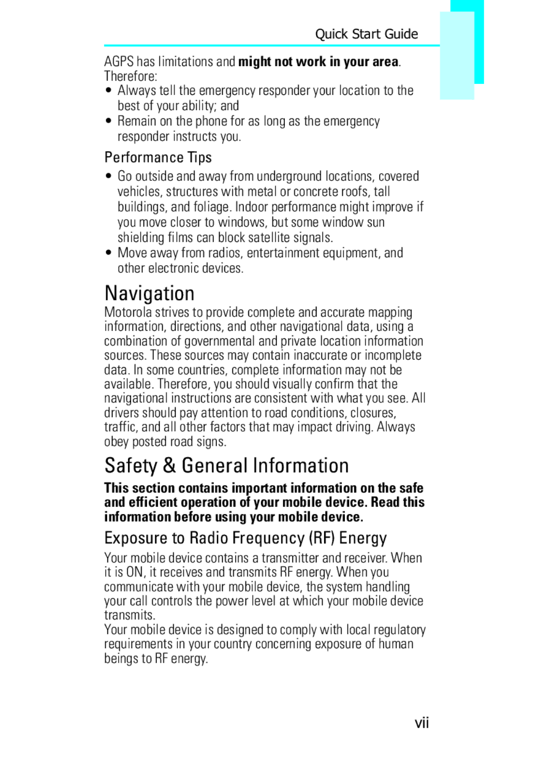 Motorola F902, XT502 quick start Navigation, Safety & General Information, Exposure to Radio Frequency RF Energy 