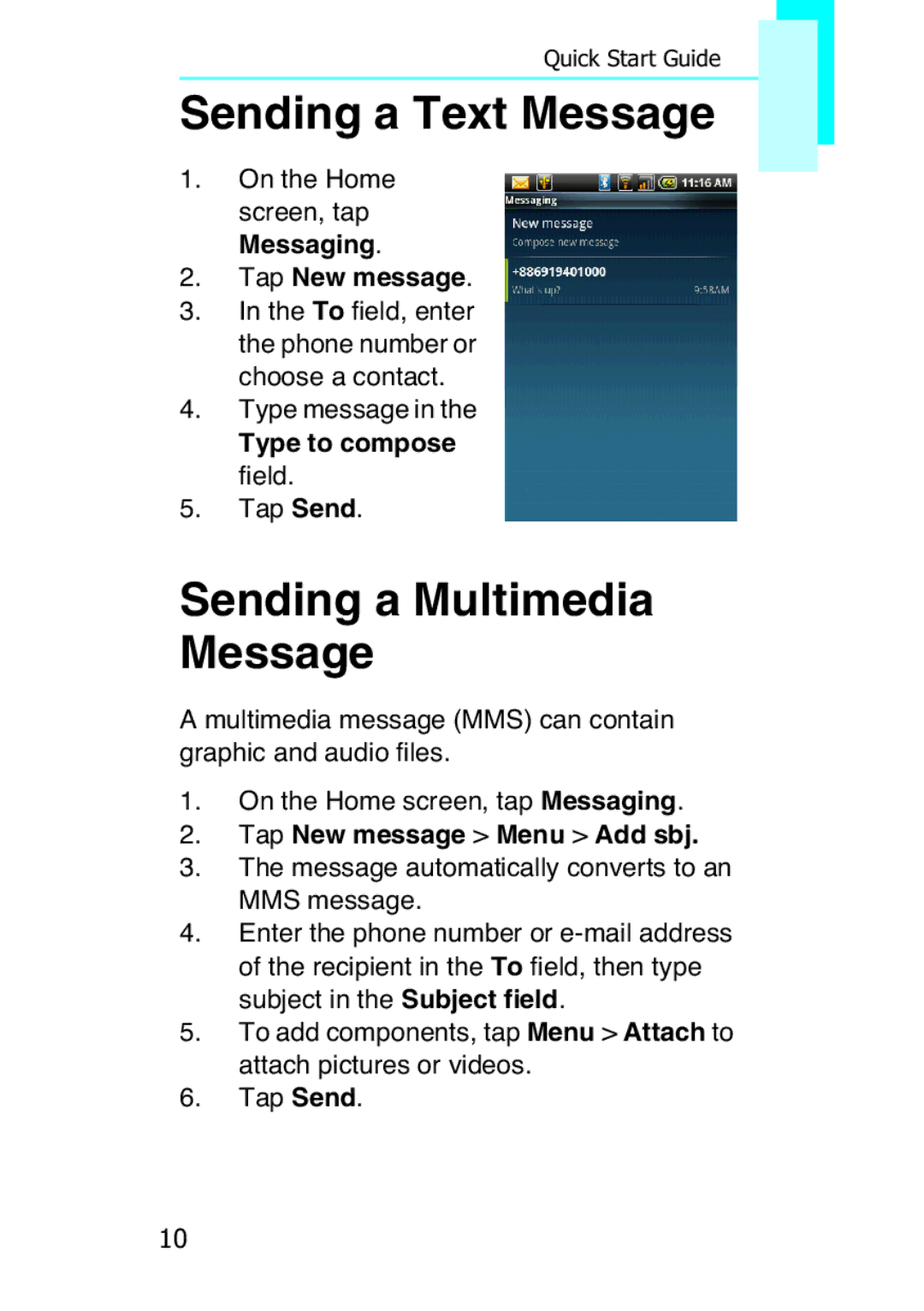 Motorola XT502, F902 quick start Sending a Text Message, Sending a Multimedia Message 