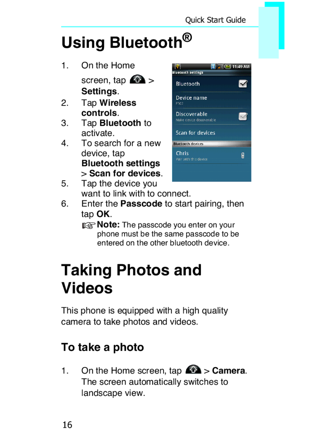 Motorola XT502, F902 quick start Using Bluetooth®, Taking Photos and Videos, To take a photo 
