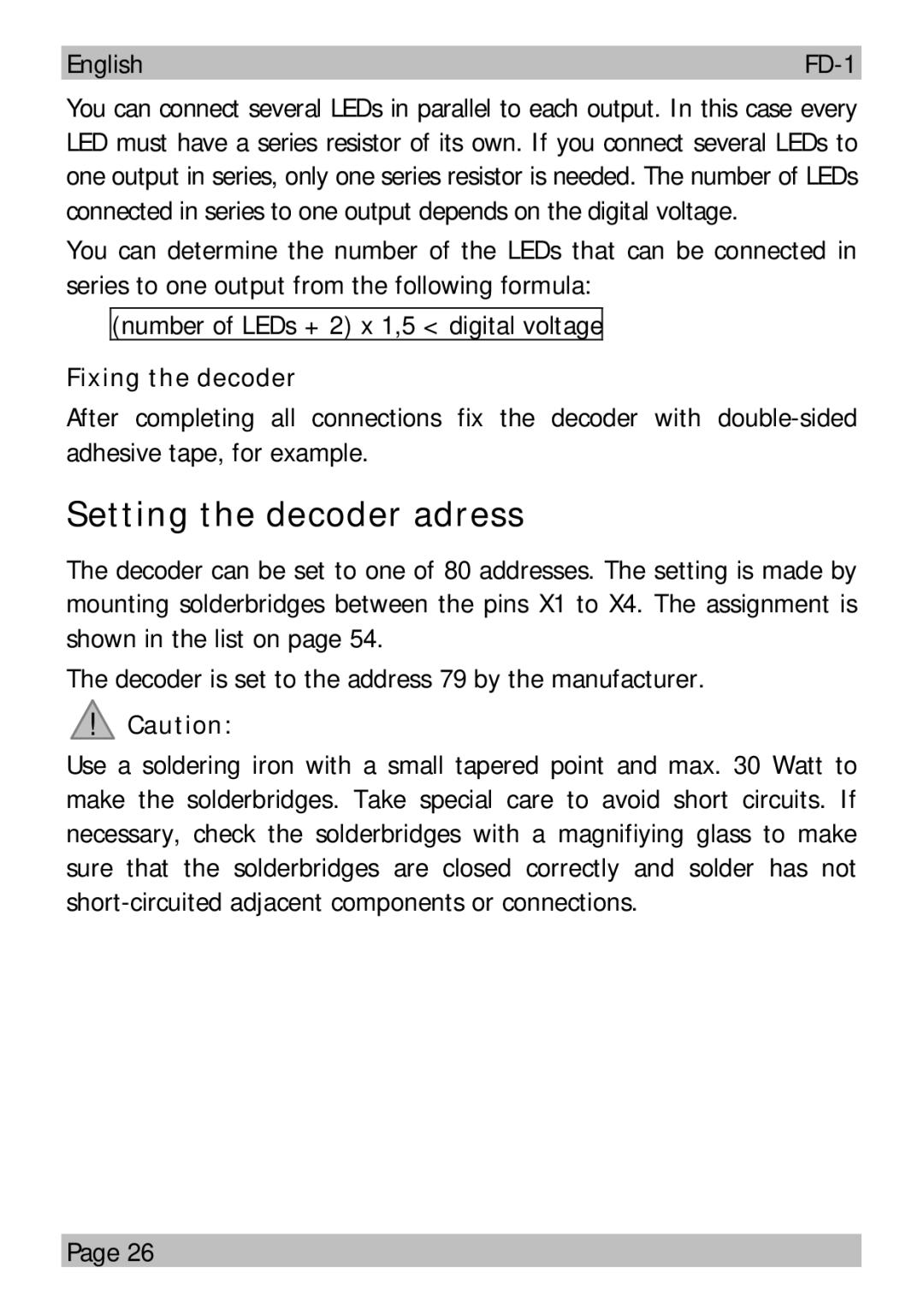 Motorola FD-1 manual Setting the decoder adress, Fixing the decoder 