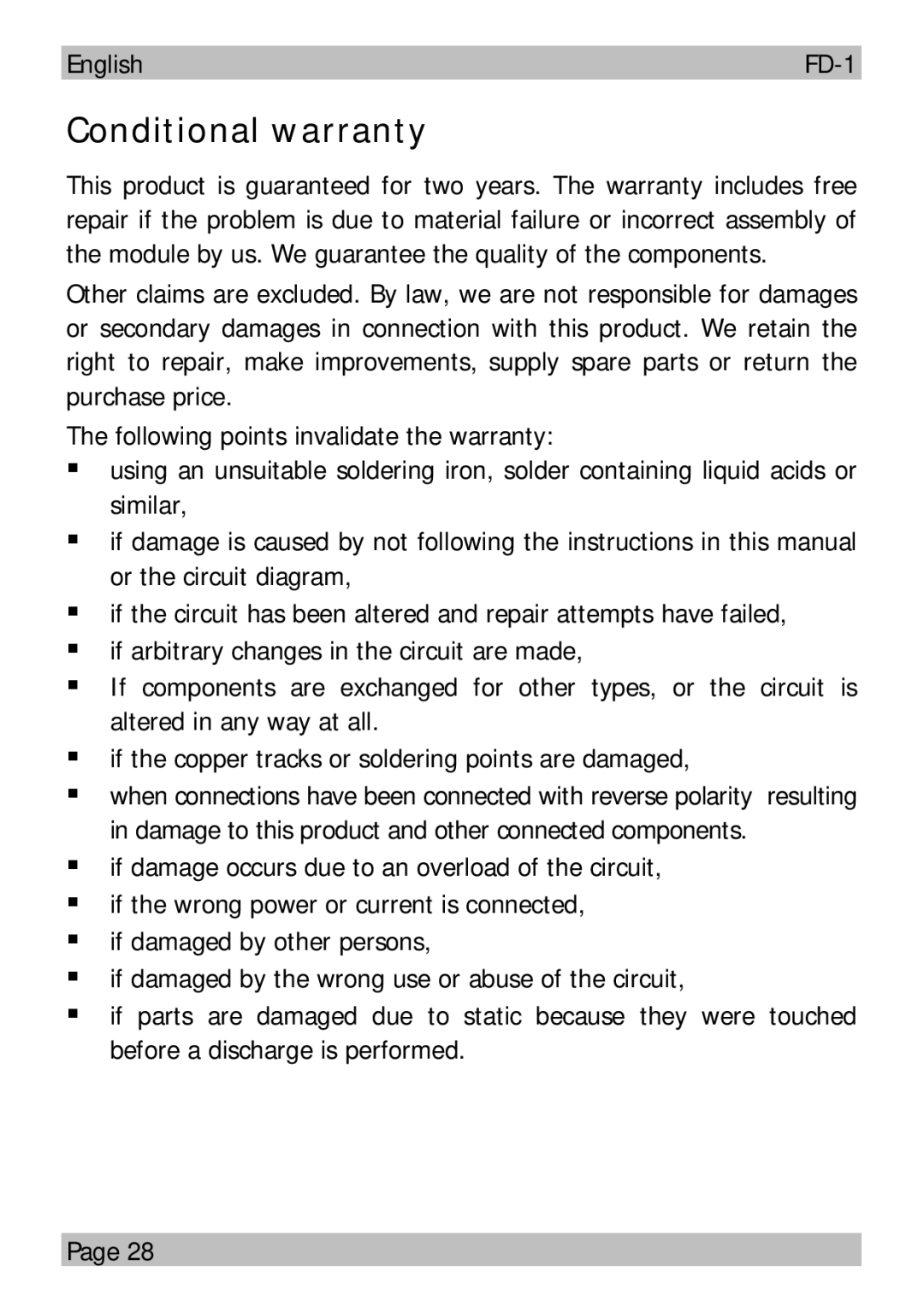 Motorola FD-1 manual Conditional warranty 