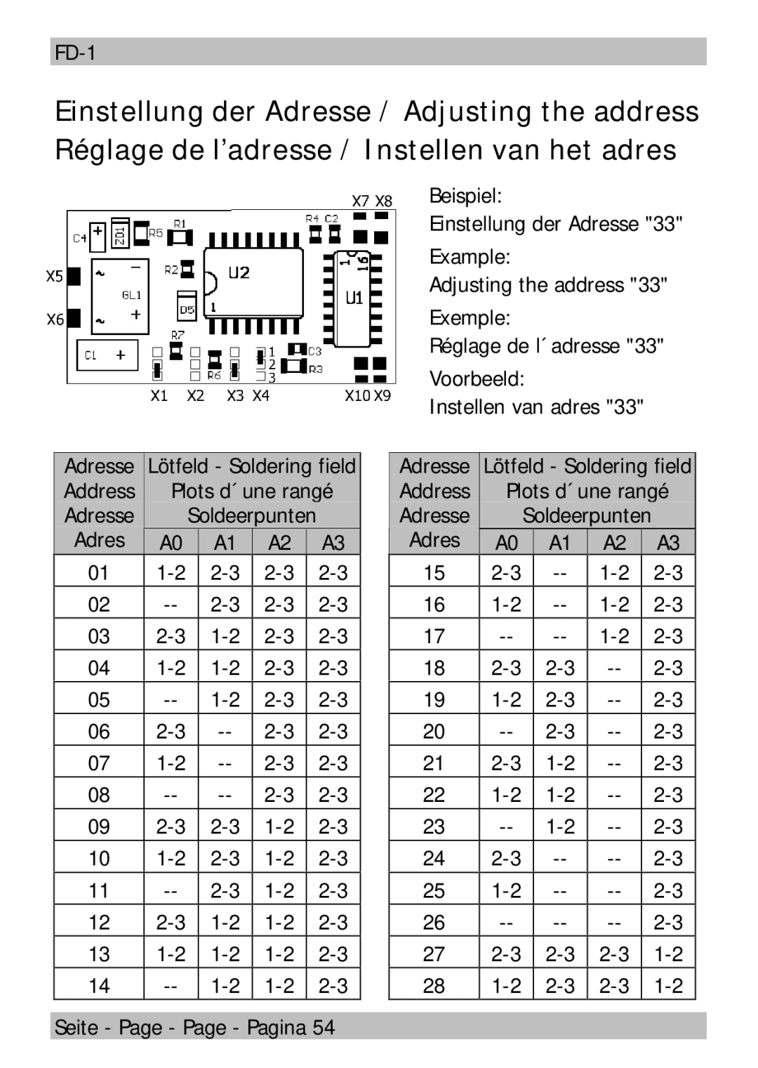 Motorola FD-1 manual Adresse Lötfeld Soldering field 