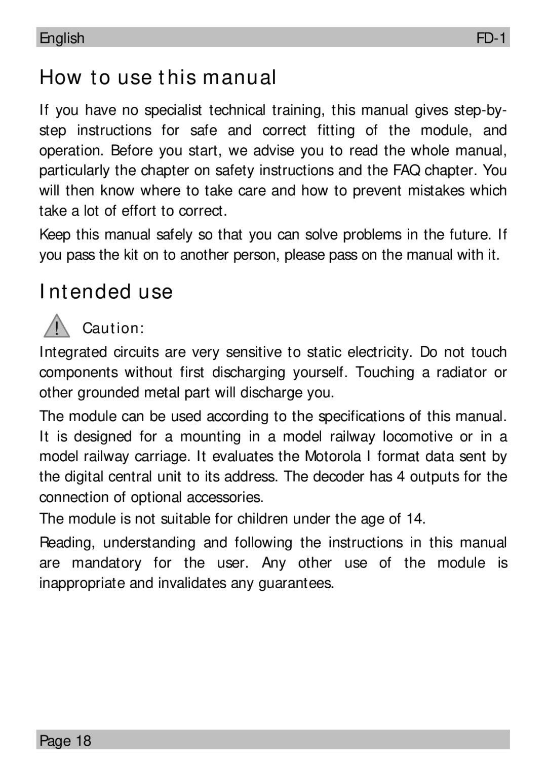 Motorola FD-1 How to use this manual, Intended use 